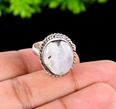 Handmade Brass Oxidized Ring with Rainbow Moonstone for Women